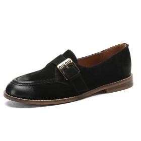 Loafers Flats Business Casual With Buckle Vintage Black Comfortable Round Toe