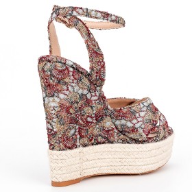 Linen Floral Open Toe Classic Wedge With Ankle Strap Sandals Round Toe Fashion Denim Red Espadrilles Strappy Platform 15 cm High Heel