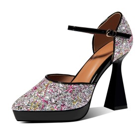 Sandali Donna Tacchi Alto 10 cm Eleganti Glitter Cinturino Alla Caviglia Scarpe Da Sera Moda Cerimonia