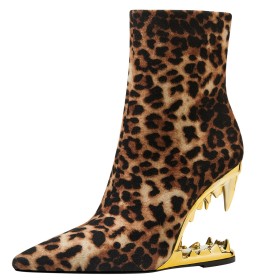 Velvet Pointed Toe Fashion Leopard 10 cm High Heel Ankle Boots