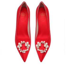 Shoes Vintage Evening Shoes Pumps Satin Wedding Shoes Stilettos Elegant 3 inch High Heel Red