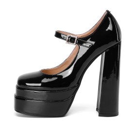 Di Vernice Tacco Largo Decolte Scarpe Donna Business Casual Punta Quadrata Pelle 15 cm Tacchi Alto Plateau Classici