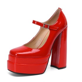 Pumps Platform Red Classic Leather Patent Block Heel High Heels Business Casual Chunky Heel