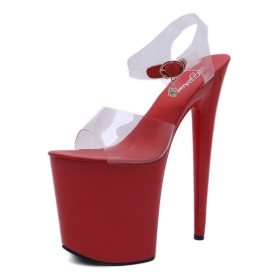 Going Out Footwear Sexy Red PU 8 inch Extreme High Heel Platform Open Toe Sandals Stilettos