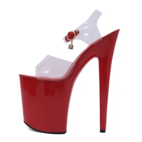 Going Out Footwear Sexy Red PU 8 inch Extreme High Heel Platform Open Toe Sandals Stilettos