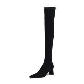 7 cm Mittlerer Absatz Boots Damen Spitz Blockabsatz Overknees Gefütterte Socken Klassisch Stiefel