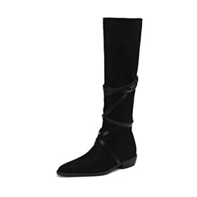 Flat Shoes Ankle Wrap Slouch Knee High Boots For Women Classic Tall Boots
