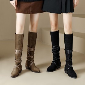 Flat Shoes Ankle Wrap Slouch Knee High Boots For Women Classic Tall Boots