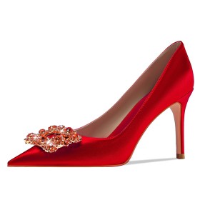 Damenschuhe Schlupfschuh Pumps Brautschuhe Stilettos Mit Kristall Mit 8 cm Hohe Absatz Rot Festliche Schuhe Mit Strasssteine Elegante