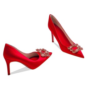 Gioiello Scarpe Con Tacco Alto Scarpe Da Cerimonia A Punta Con Strass Rosse Eleganti Scarpe Da Sera Raso Decolte