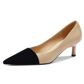 6 cm Mid Heel Suede Comfort Business Casual Leather Elegant Color Block Pumps Stiletto Heels Shoes Pointed Toe