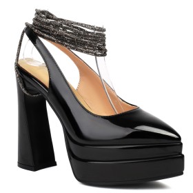 Blokhakken Touwtjes Klassiek Lak Pumps Schoenen Dames Hoge Hakken Imitatieleer Slingbacks