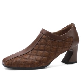 Fluffy Comfort Block Heel Formal Dress Shoes Square Toe Chunky 6 cm Mid Heels