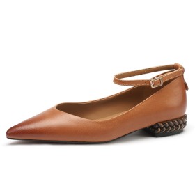 Schuhe Damen Klassisch 3 cm Low Heel Mit Blockabsatz Bequeme Braune Loafers Spitz