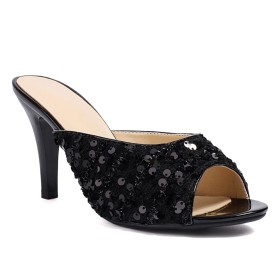 Spuntate Con Tacco A Spillo Glitter Mules Tacco Alto Luccicante Sandali Donna