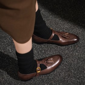 3 cm Niedriger Absatz Retro Mit Fransen Bequeme Flach Schuhe T-Riemen