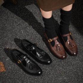 靴オフィスカジュアルローヒールコンフォートフラットフリンジレトロ