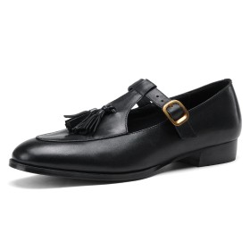 Plates Petit Talon 3 cm Vintage Classique Chaussures Pour Femmes Noir À Frange