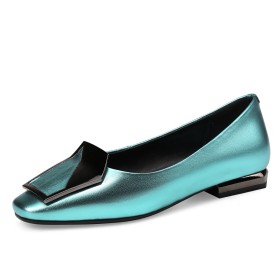 Chic Confort Plate Bout Carré Loafers Vernis Fluo Chaussures Pour Femmes Turquoise