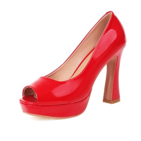 Lack 10 cm High Heels Plateau Pumps Rote Schuhe Damen Peeptoes Schuhe Fürs Büro
