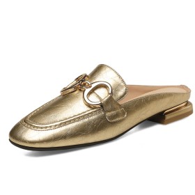 Mules Comfort Loafers Damenschuhe Flach Metallic Goldene