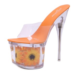 Mules Platform Orange Bohemian Stilettos Extreme High Heel Sandals For Women Clear Sexy