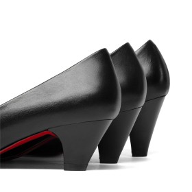 Escarpin Noire Cuir Petit Talon 5 cm Semelle Rouge Slip On Chaussures Pour Femmes