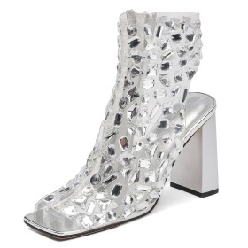 Sandal Boots Peep Toe Block Heel Ankle Boots Formal Dress Shoes Modern Chunky 12 cm High Heeled Sparkly Going Out Footwear
