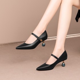 6 cm Mid Heel Beautiful Pumps Ankle Strap Leather Pointed Toe Business Casual