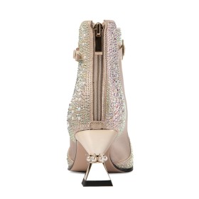 Booties For Women Elegant Cone Heel Sparkly With Pearl Tulle Luxury Flowers 6 cm Heel Pointed Toe Evening Party Shoes Sandal Boots Dress Shoes Wedding Shoes For Women Sandals