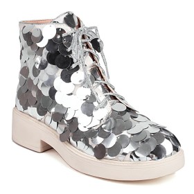 Booties Going Out Shoes Lace Up Sequin Ombre Silver Multicolor Fashion Flats