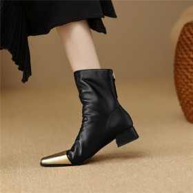 With Color Block Booties For Women Classic 1 inch Low Heels Block Heels Comfort Business Casual Thick Heel
