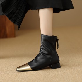 With Color Block Booties For Women Classic 1 inch Low Heels Block Heels Comfort Business Casual Thick Heel