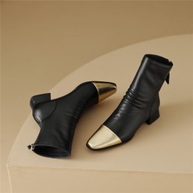 With Color Block Booties For Women Classic 1 inch Low Heels Block Heels Comfort Business Casual Thick Heel