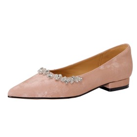 Satijn Leer Mooie Flats Business Casual Spitse Neus Dames Schoenen Steentjes Instappers Dames Klassiek Comfortabele