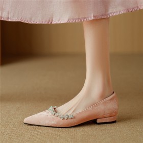 Confortables Plate Loafers Avec Strass Chaussures Femme Classique Cuir Satiné
