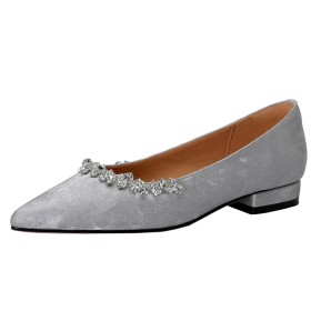 Elegant Loafers Silver Pointed Toe Rhinestones Comfort Flat Shoes