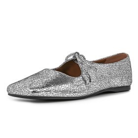 Grained Silver Business Casual Comfortable Sparkly Flat Shoes