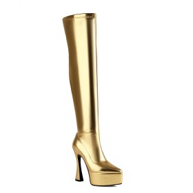 Imitatieleer Mode Sparkle Lak Hoge Hak Hoge Laarzen Dames Overknee Boot Metallic Plateauzool