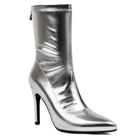 Hoge Hakken Lak Sparkle Mode Lente Metallic Stilettos Enkellaarsjes Dames Imitatieleer Feest