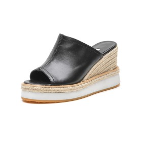 Mules Espadrilles Schlupfschuh Sandaletten Keilabsatz High Heels Casual Strandschuhe Peeptoes Comfort Schwarze Mode