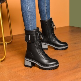 Schwarz Mit Blockabsatz Gefütterte Mit 6 cm Mittlerer Absatz Ankle Boots Schnürstiefeletten Plateau Martin Boots Comfort Winter