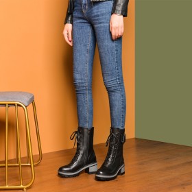 Con Pelo Interno Tacco Largo Con Tacco Medio Di Vernice Nere Classiche Platform Stringate Stivaletti Combat Boots Pelle