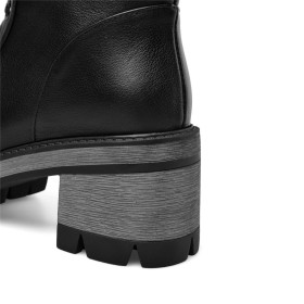 Schwarz Mit Blockabsatz Gefütterte Mit 6 cm Mittlerer Absatz Ankle Boots Schnürstiefeletten Plateau Martin Boots Comfort Winter