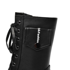 Schwarz Mit Blockabsatz Gefütterte Mit 6 cm Mittlerer Absatz Ankle Boots Schnürstiefeletten Plateau Martin Boots Comfort Winter