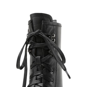 Combat Boots Gevoerde Comfortabele Enkellaarzen Dames Veter Laarsjes Leer Plateau
