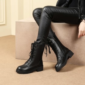 Classic Comfort Patent Black Block Heels Combat Chunky Hee Platform Lace Up Low Heel Zipper Booties