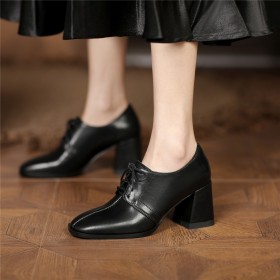 Oxford Schnürschuhe 7 cm Mittlerer Absatz Schwarze Leder Mit Blockabsatz Lack Klassisch Vintage Abendschuhe Schuhe Damen
