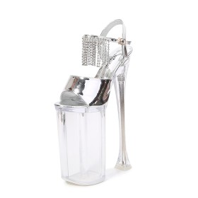 With Ankle Strap Over 8 inch High Heel Sandals Stylish Sparkly Patent Stilettos Faux Leather Silver With Rhinestones Clear