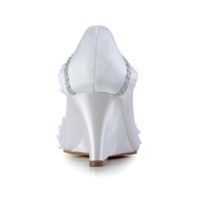 Satin Froufrou Ceremonie Chaussures Pour Femme Talon Haut 8 cm Compensées Escarpins Slip On Bout Rond Chaussure Mariage
